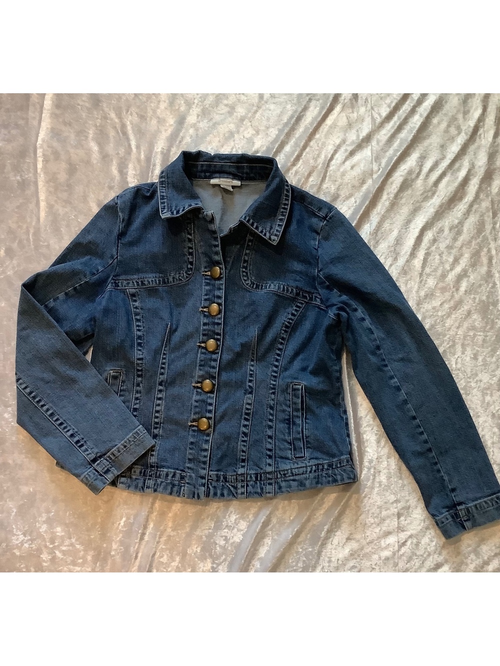 Dressbarn Women's Dark Wash Denim Jacket Size Large Cotton Spandex Blend
